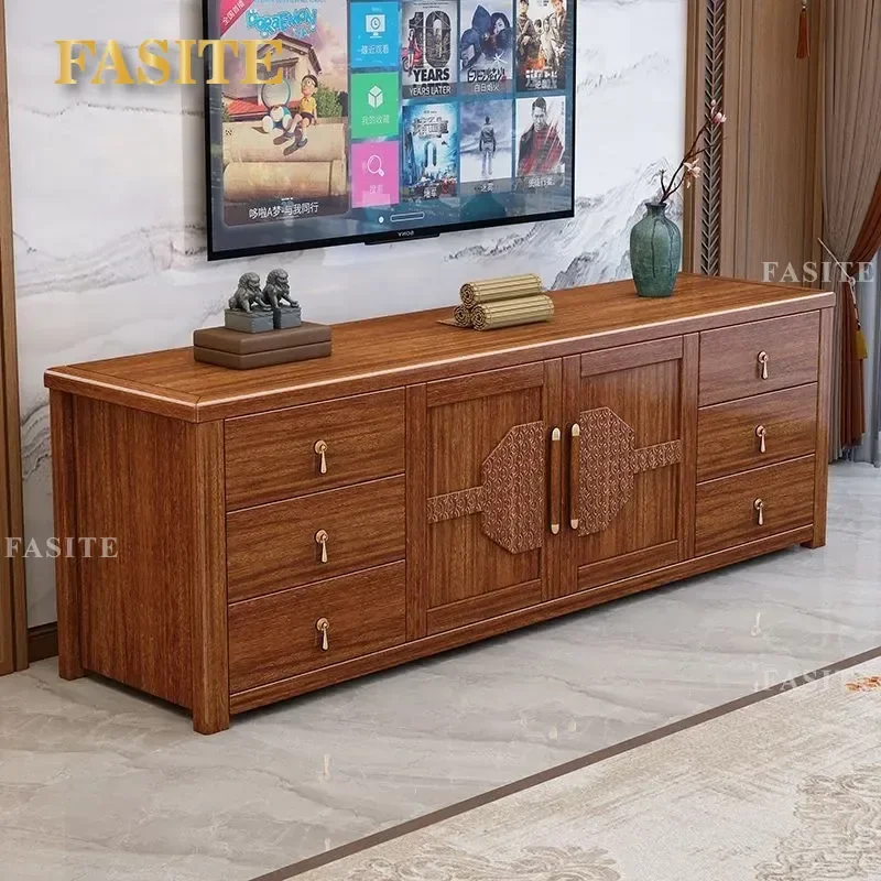 For Solid Wood TV Cabinet and Coffee Table Combo Modern Chinese Style Living Room Furniture Space Saving Design for Apartment