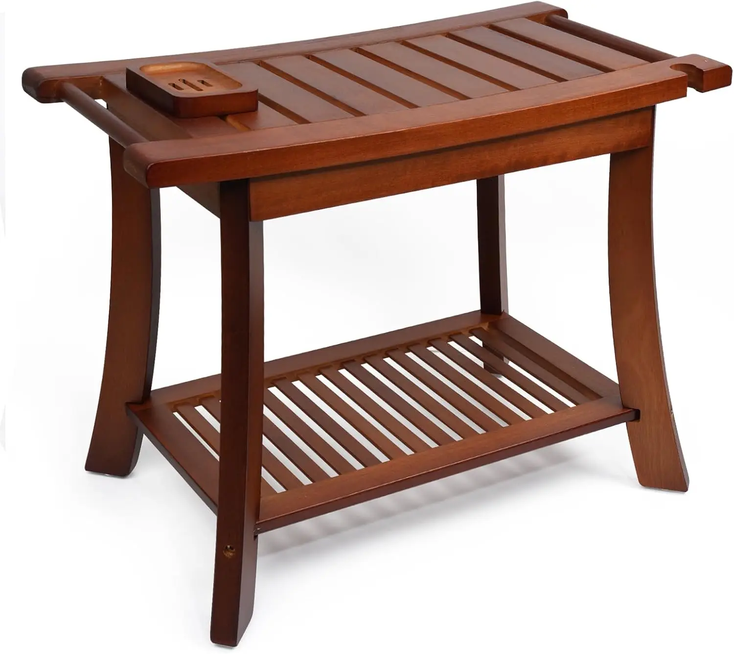 Teak Shower Bench Stool with Storage Shelf Shower Head Can Be Hung Waterproof Shower Chair Spa Bathroom Chair Storage Stool