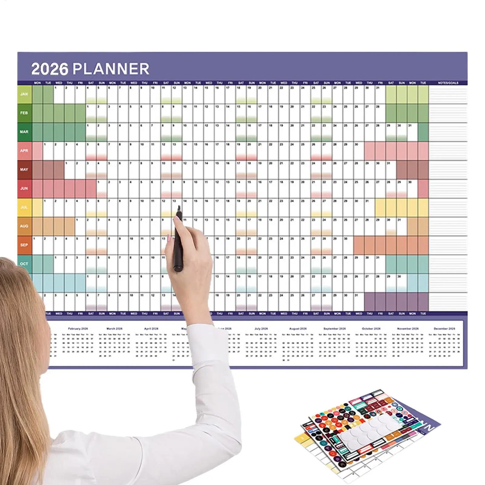 2026 2025 تقويم الحائط لمدة عام كامل ورق كبير الحجم ملصق لطيف مخطط سنوي أسبوعي قائمة الهدف اللوازم المكتبية المنزلية