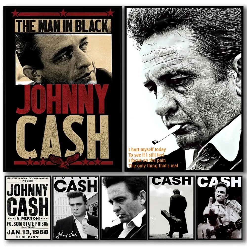 Vinyage Singer j_johnny Cash HD Linen Canvas Poster Wall Art Prints for Living Room Bedroom Office Home Decoration Gift