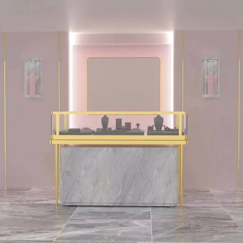 

Dustproof Wall Mounted Pendant Display Counter Customized Necklace Cabinets Jewelry Showroom Showcase