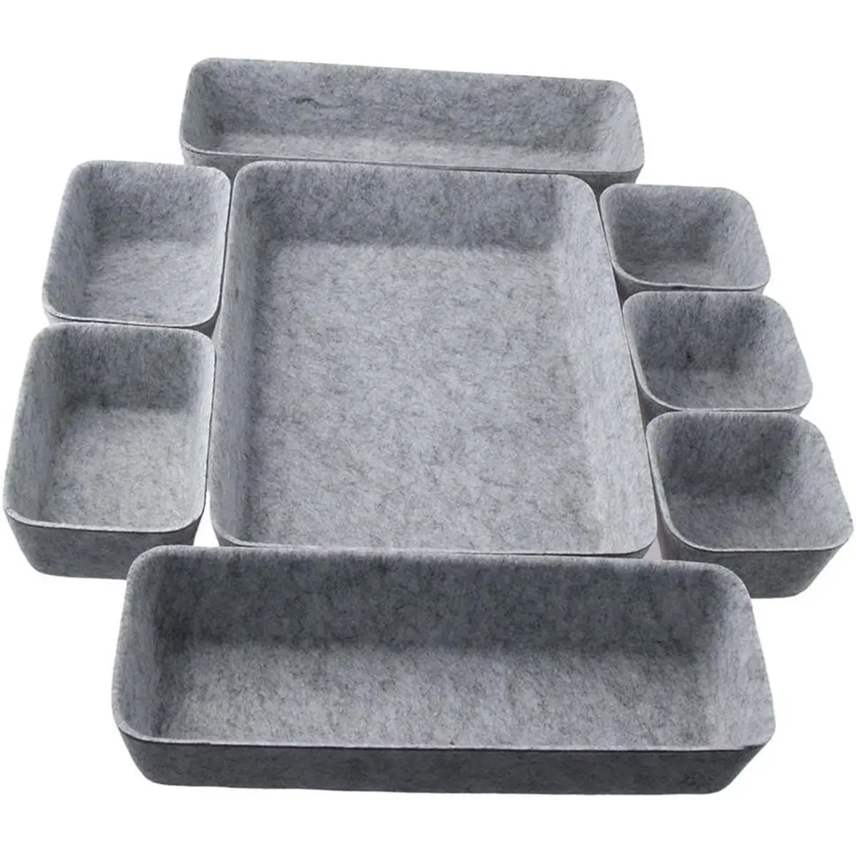 Light Gray Felt 8-Piece Set of Office Makeup Table Forming Storage Box Organizing Storage Box