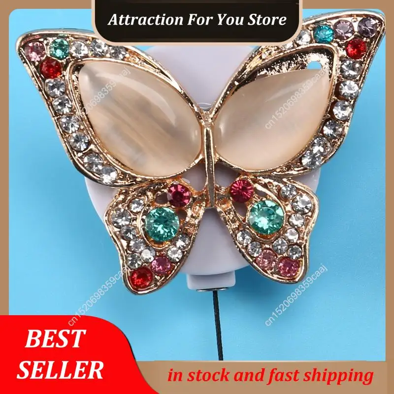 Hot Selling 5Pcs Retractable Badge Holder Reel, Butterfly Handmade Bling Rhinestone ID Badge Holders With Clip, For Volunteer Nu