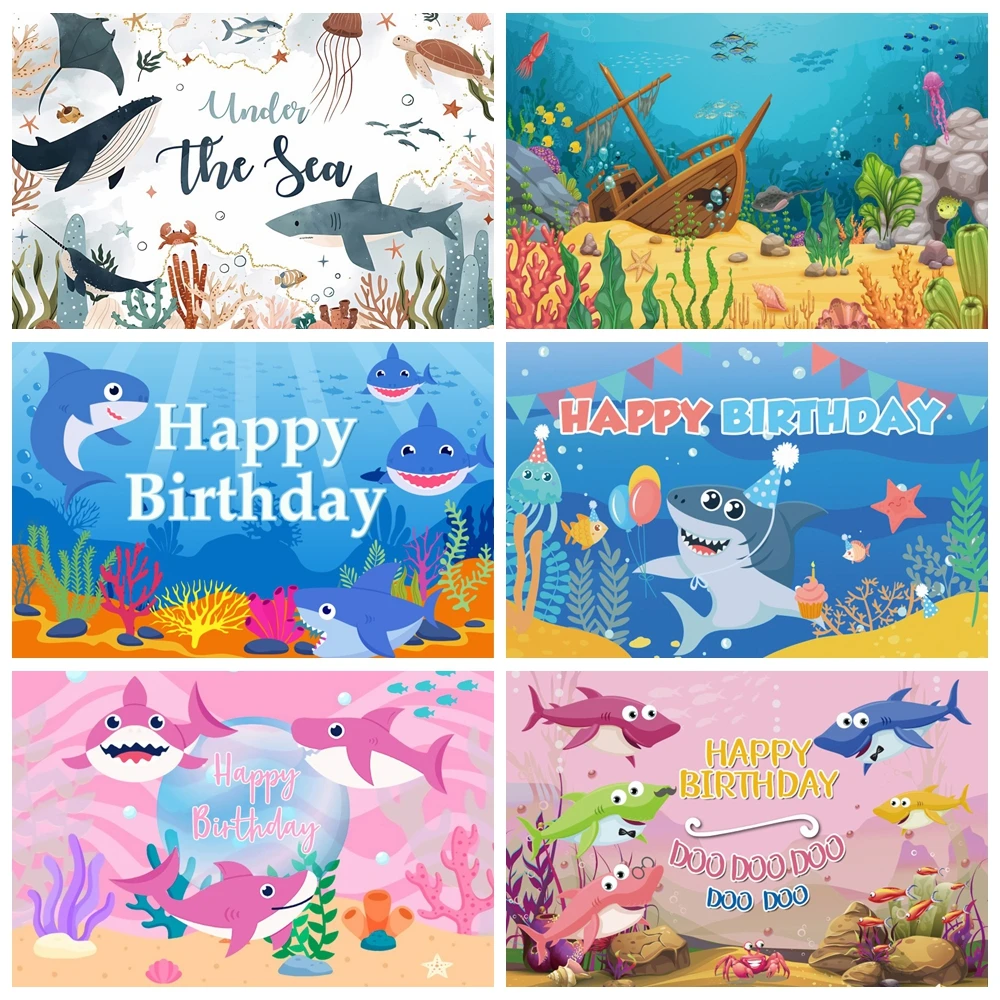 

Baby Birthday Party Seabed Shark Fish Backdrops Newborn Photography Underwater World Background Decor Photo Studio Custom Props