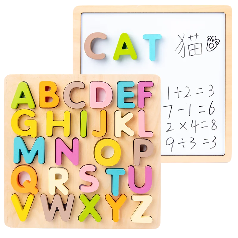 Conjunto de quebra-cabeças em forma de alfabeto e números de madeira, quebra-cabeças coloridos para crianças para reconhecer letras, números e formas, super práticas