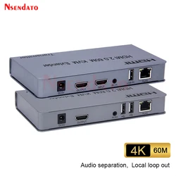 Extender HDMI RJ45 4K 60Hz 60m KVM HDMI Extender With USB KVM HDMI over Cat6 HDMI KVM Ethernet Extender For USB Mouse Keyboard