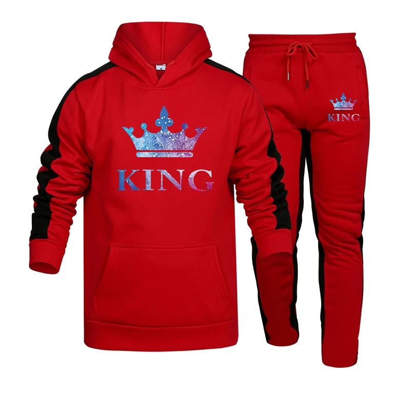 Mens Tracksuit Color Queen Printing Casual Hooded Sweatshirts+Sweatpants Set Sports Jogging Suit Autumn Winter Popular Clothing