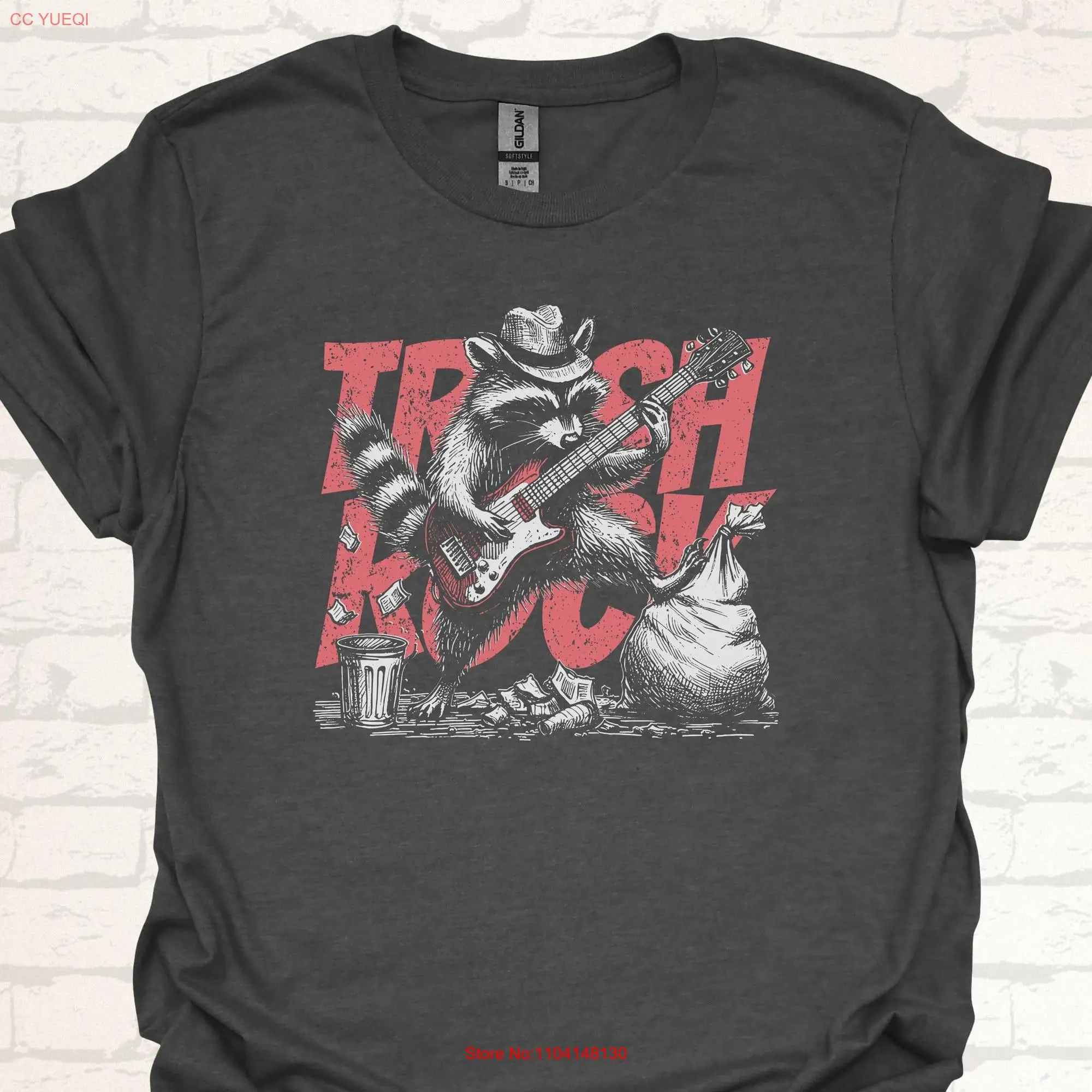 Funny Raccoon Guitarist T Shirt Witty Trash Rock Guitar Playing Panda Idea for Loving Musicians Grunge Style