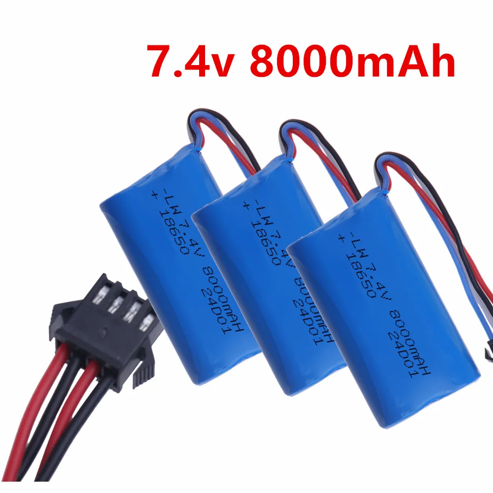 SM-4P Connector 18650 8000MAH 7.4V Li-ion Battery for Udi007, Udi001, UDI002, UDI902, HJ806, 960 ,961, 962, RC Racing Boat Parts