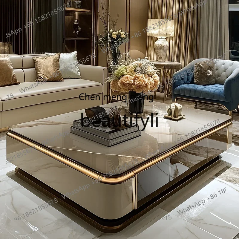 D176  Large coffee table living room light luxury high-end atmospheric microcrystalline stone table 6 drawers large storage