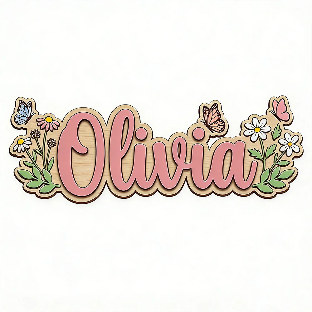 Custom Wildflower Daisy Butterfly Name Plaque for Kids Bedroom Unique Sweet Floral Themed Wooden Door Hanger Gift image 5