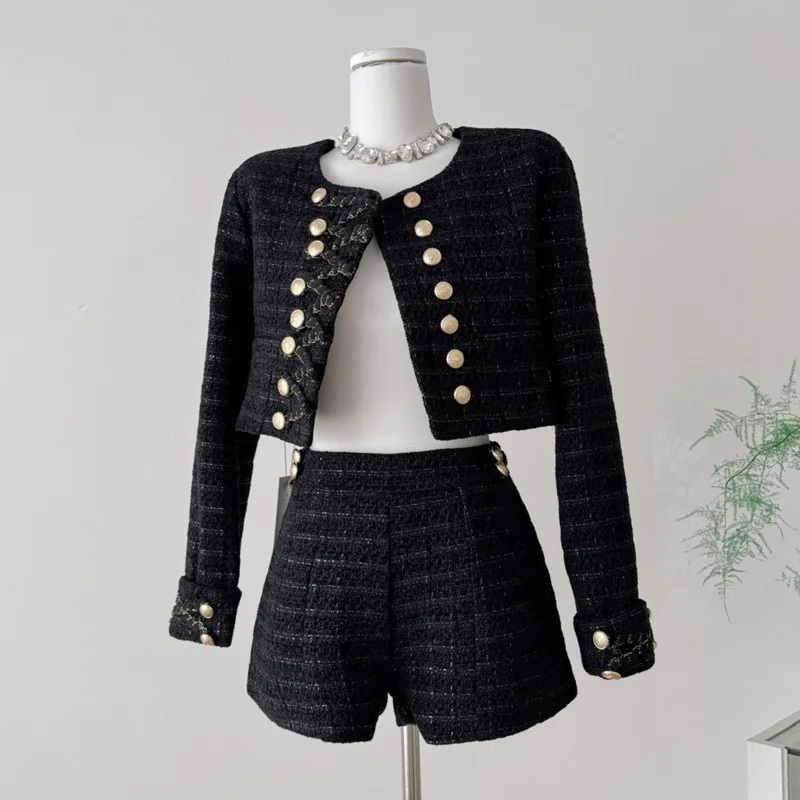 

Осень-зима, французские винтажные брюки, комплекты из 2 предметов для женщин, уличная роскошная модная твидовая куртка, пальто + короткая одежда из двух предметов