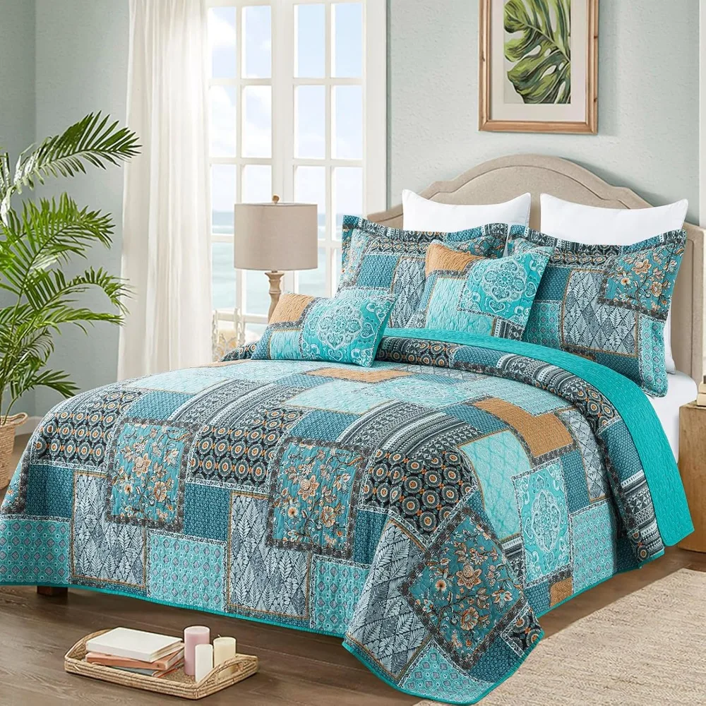 Conjunto de cama king size de algodão – colcha floral grande para camas king da Califórnia (108x118 polegadas)