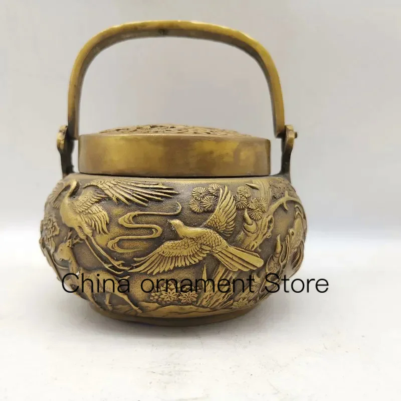 Chinese Brass Kylin Flowers and Birds Incense Burner Censer Home Decoration Fengshui Decoration