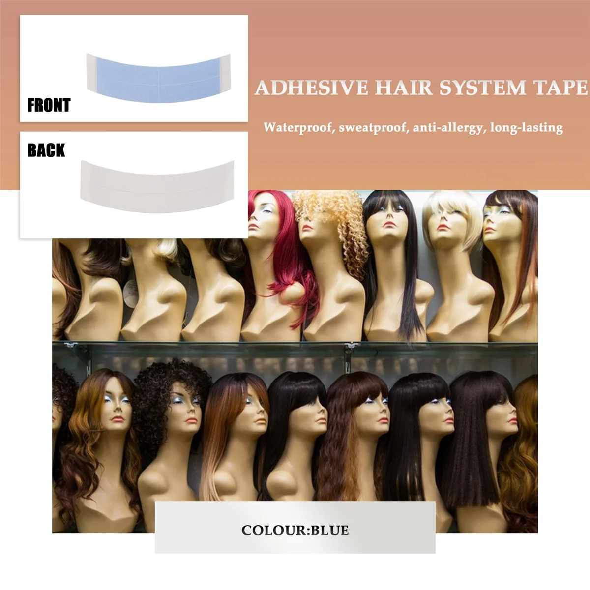 36 ชิ้น/ล็อตสีฟ้าคงที่คู่เทปวิกผมกาวขยายเทปกันน้ําสําหรับ Toupee วิกผมลูกไม้ฟิล์มตัดสาย