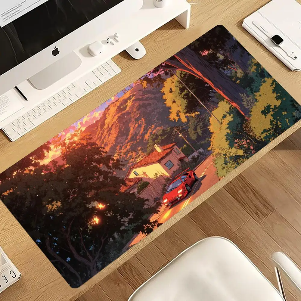 Sunset Hill Road Car Mousepad Pc Gaming Mouse Pads Desk Accessories Laptop Desk Mats Office Decor Carpet Big Mousepepad Rug