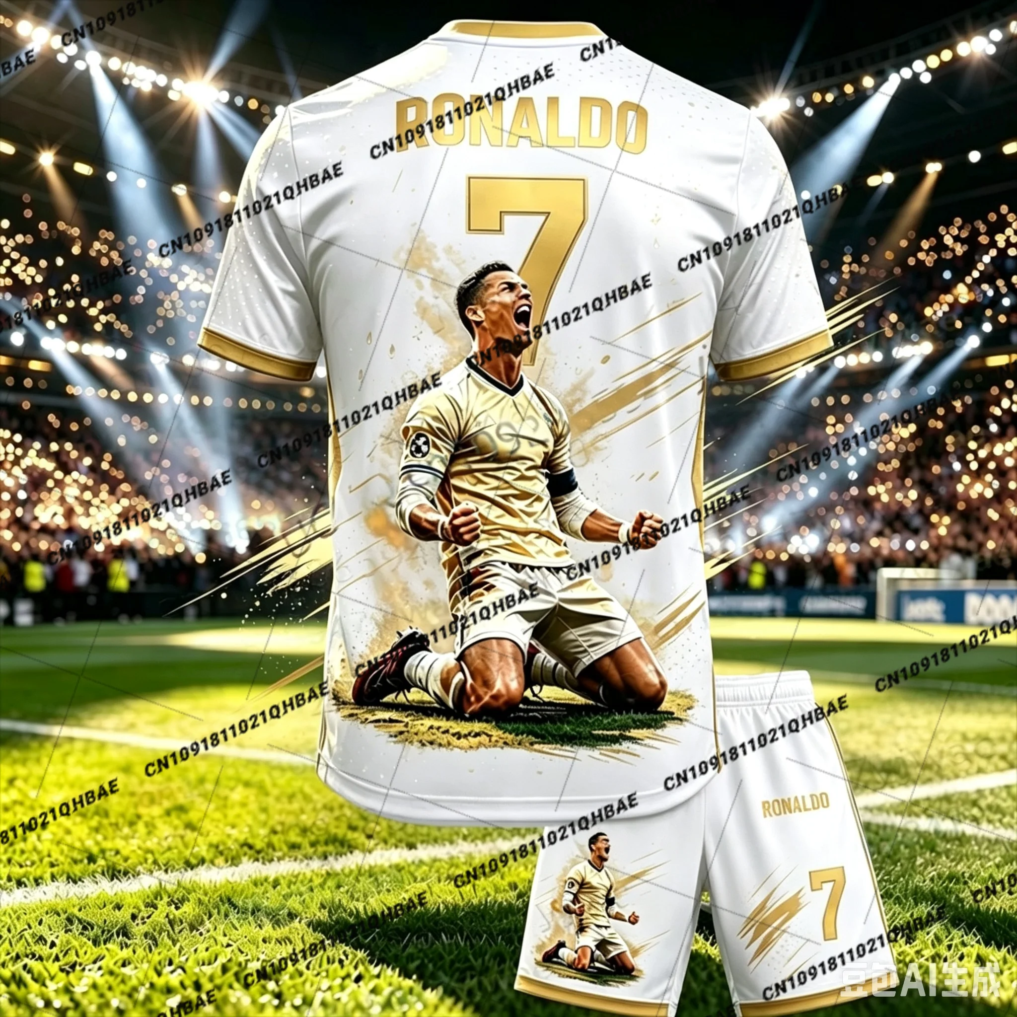 Neue Sonderedition Ronaldo Fans Fußballtrikot T-Shirt Shorts Set Damen Herren Sportbekleidung Sommer Casual Kinder T-Shirt Set 2-teiliges Set – Detail 6