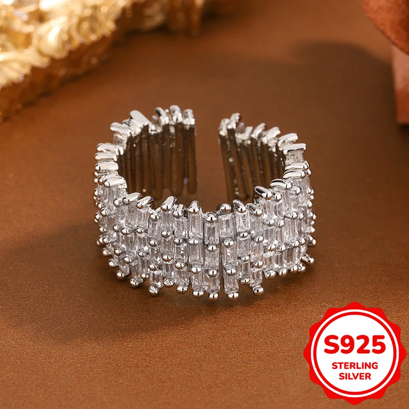

Luxurious authentic S925 sterling silver square geometric ring women's Valentine's Day gift jewelry wholesale dropshipping