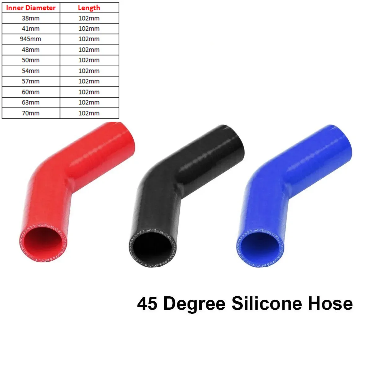 45 Degree Elbow General Silicone Coolant Intercooler Pipe Tube Hose ID 38mm 41mm 45mm 48mm 50mm 54mm 57mm 60mm 63mm 70mm