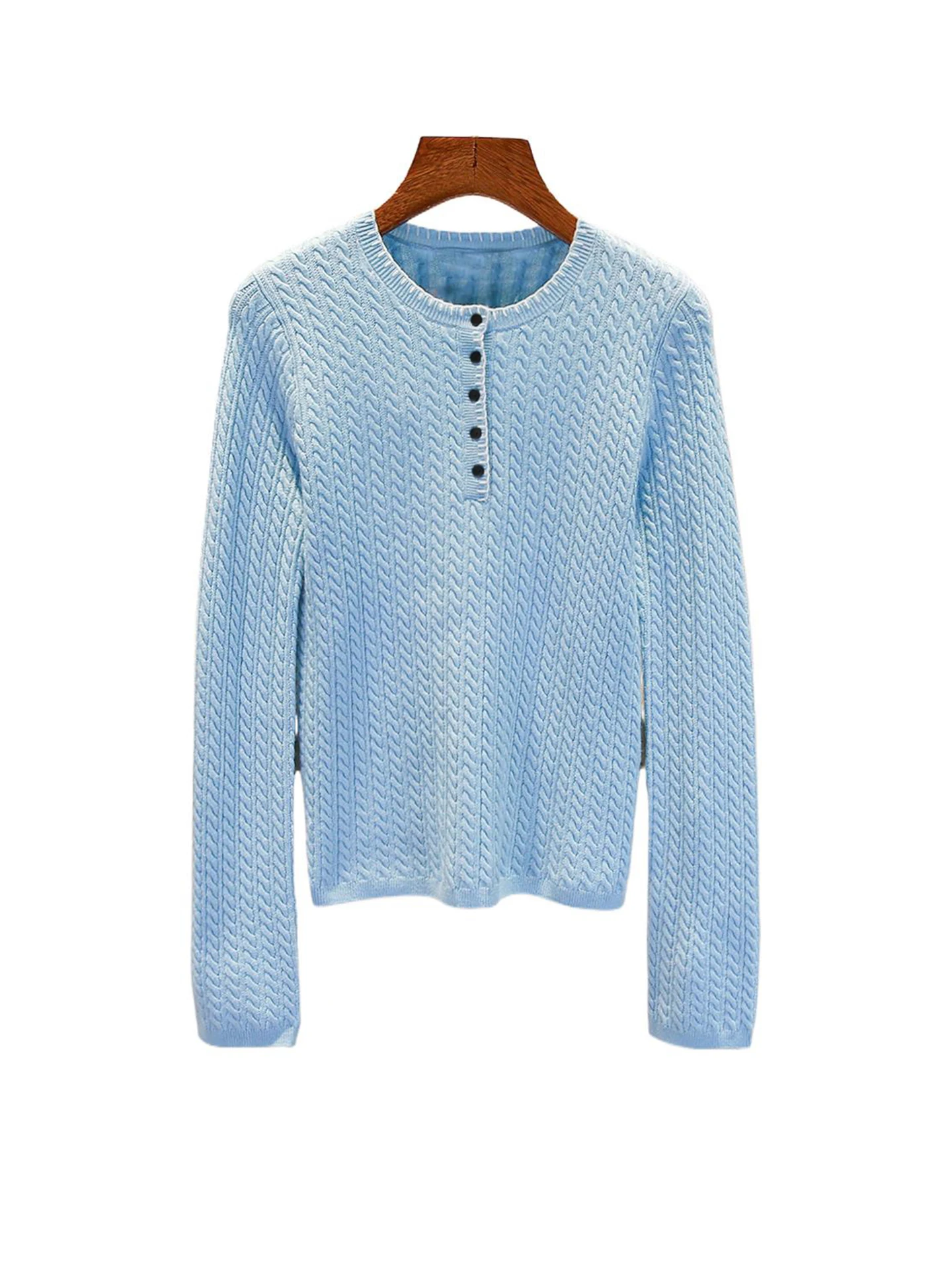 

Slim Fit Striped Knitwear Top for Women Autumn 2025 Commute Sle Regular Fit Medium Softn Long Sve Button Detail
