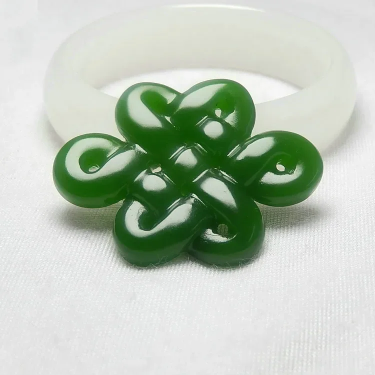 Natural Green Jade Chinese Knot Pendant Necklace Double-sided Hollow Carved Charm Jadeite Jewelry Fashion Gifts for Men Women