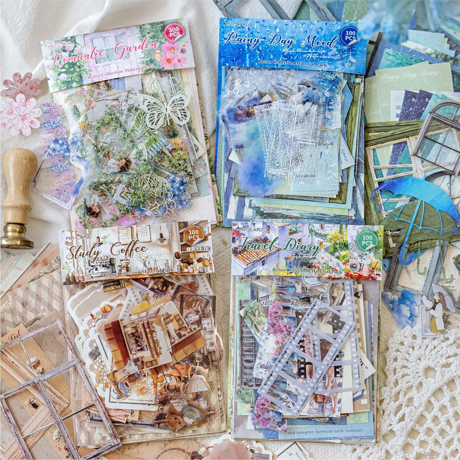 100pcs/lot Memo Pads Material Paper Watercolor Life Illustrated Guide Junk Journal Scrapbooking Cards Retro Background