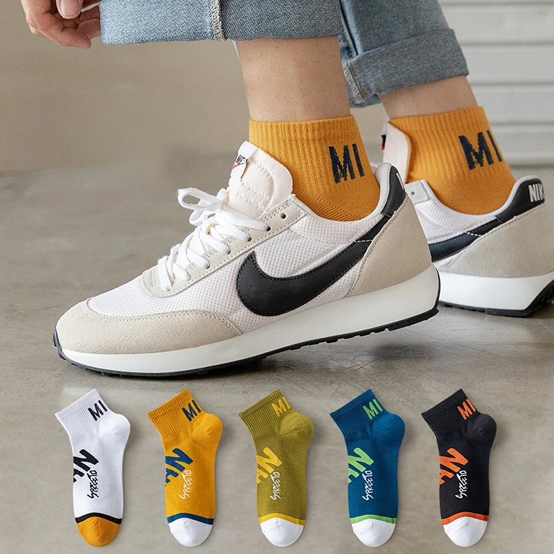 5 Pairs New Cool Men Cotton Short Socks Male Comfortable Spring Summer Letters Print Breathable Socks For Men High Quality