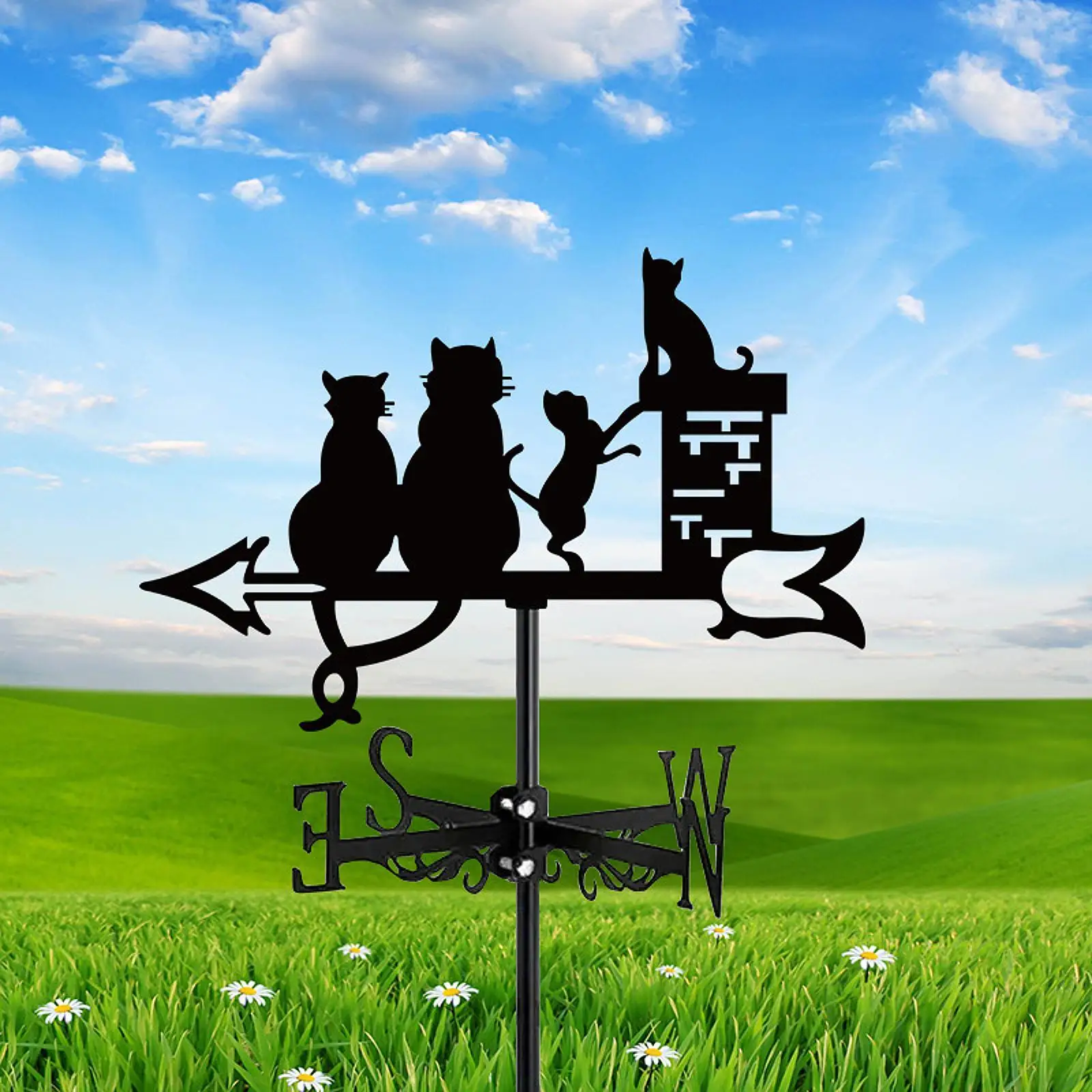 Cat Figurine Weather Vane Gift Black Iron Ornament Weathervane Wind Direction Indicator for Pavilion Home Backyard Barn Fences