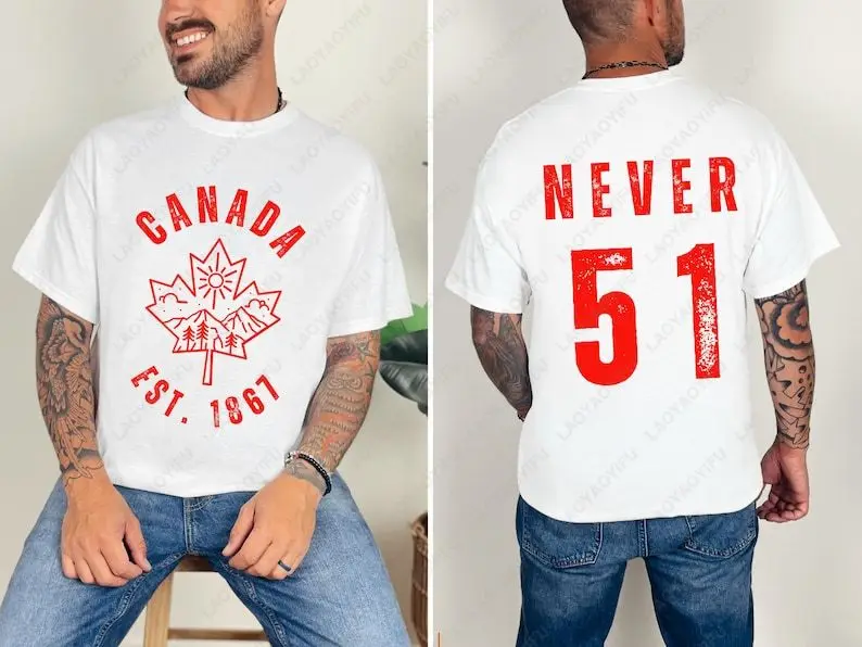 NEVER 51 Canadian Hockey Shirt Canada Est 1867 Theme Two-sided Printed T Shirts Men Women Retro Trend Cool Street Cotton Tees