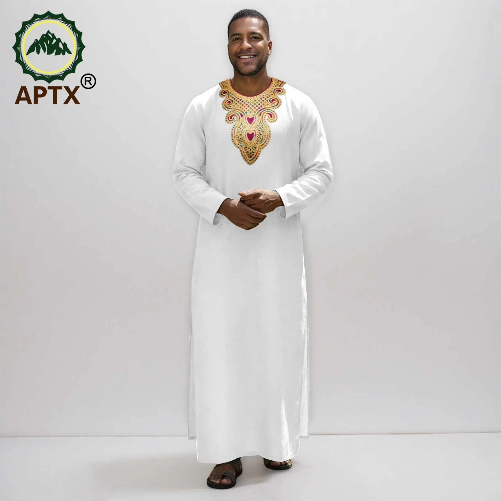 APTX 3-Pcs Muslim Men's Long Sleeve Robe Abaya Set Embroidered Casual Festival Wear Middle East Arab Clothing 2514015