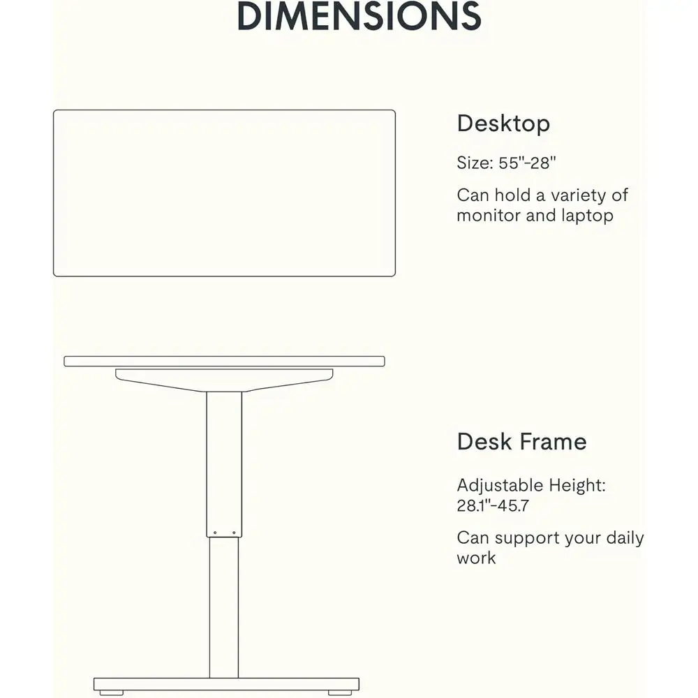 One-Piece Standing Desk with 1-Inch Thick Seamless Desktop, 55x28 Electric Height Adjustable Desk for Home Office, Multi-Monitor