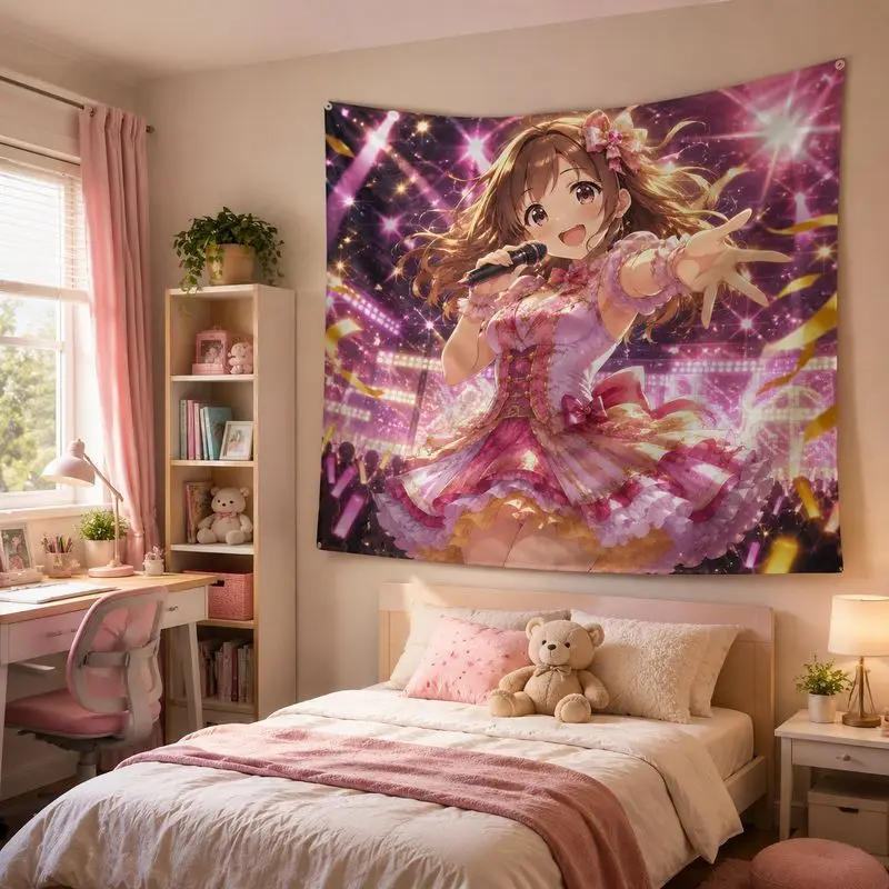 VIKAMA Pop Idol Girl Anime Tapestry, Galaxy Neon Wall Hanging, Cute Rock Aesthetic Blanket for Teen Bedroom Dorm Party Decor