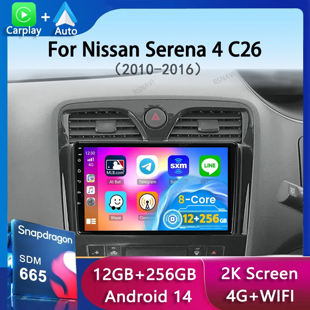

Android 14 Carplay Auto Car Radio For Nissan Serena 4 C26 2010-2016 Multimedia Video Player Navigation GPS Stereo Audio No 2din