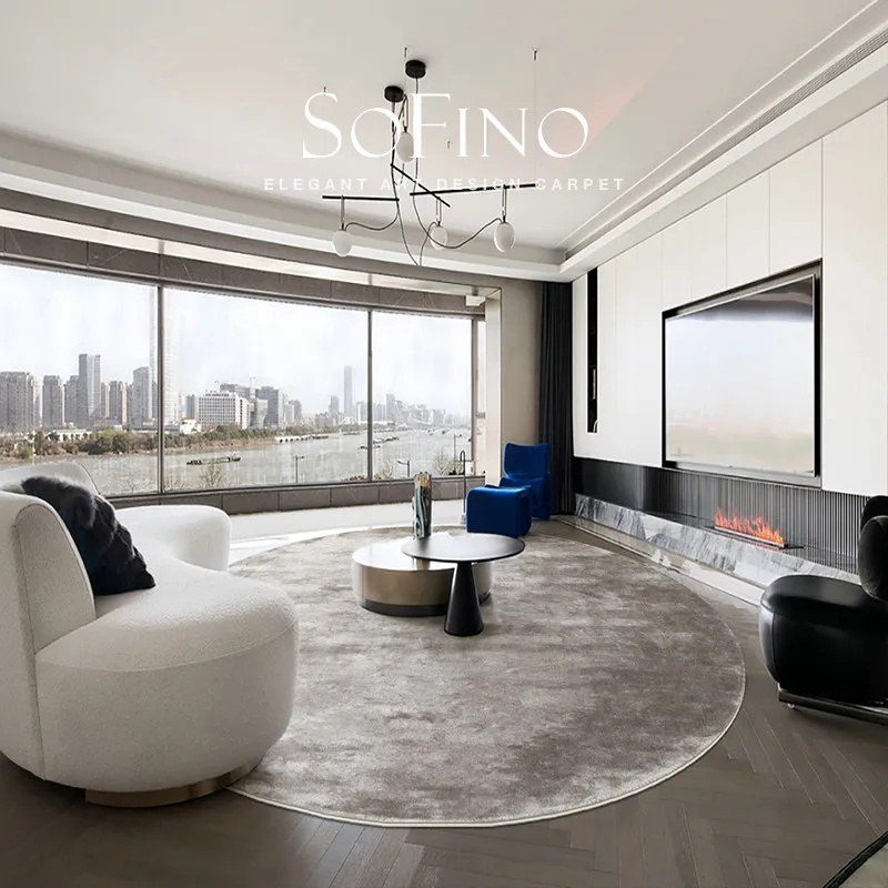 Modern simple French retro round black gray solid color full floor living room villa leisure chair bedroom bedside carpet