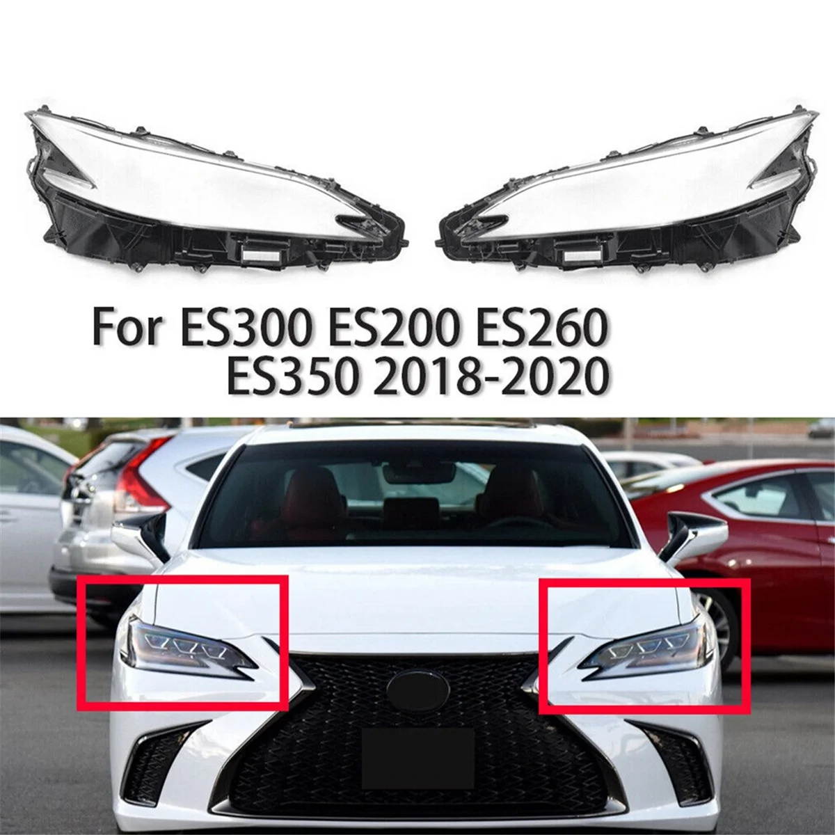 Right Car Headlight Lens Cover Light Lamp Shade Shell Lens Lampshade for ES ES200 ES250 ES300 2018-2021