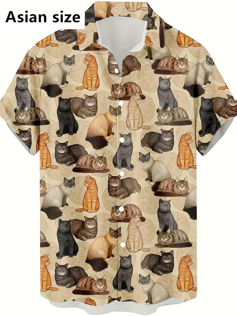 

Men's Shirt Summer New Cute Cat Pattern 3D Printed Hawaiian Shirt Casual Vintage Blouse Kawaii Cats Short Sleeve Women Clothing