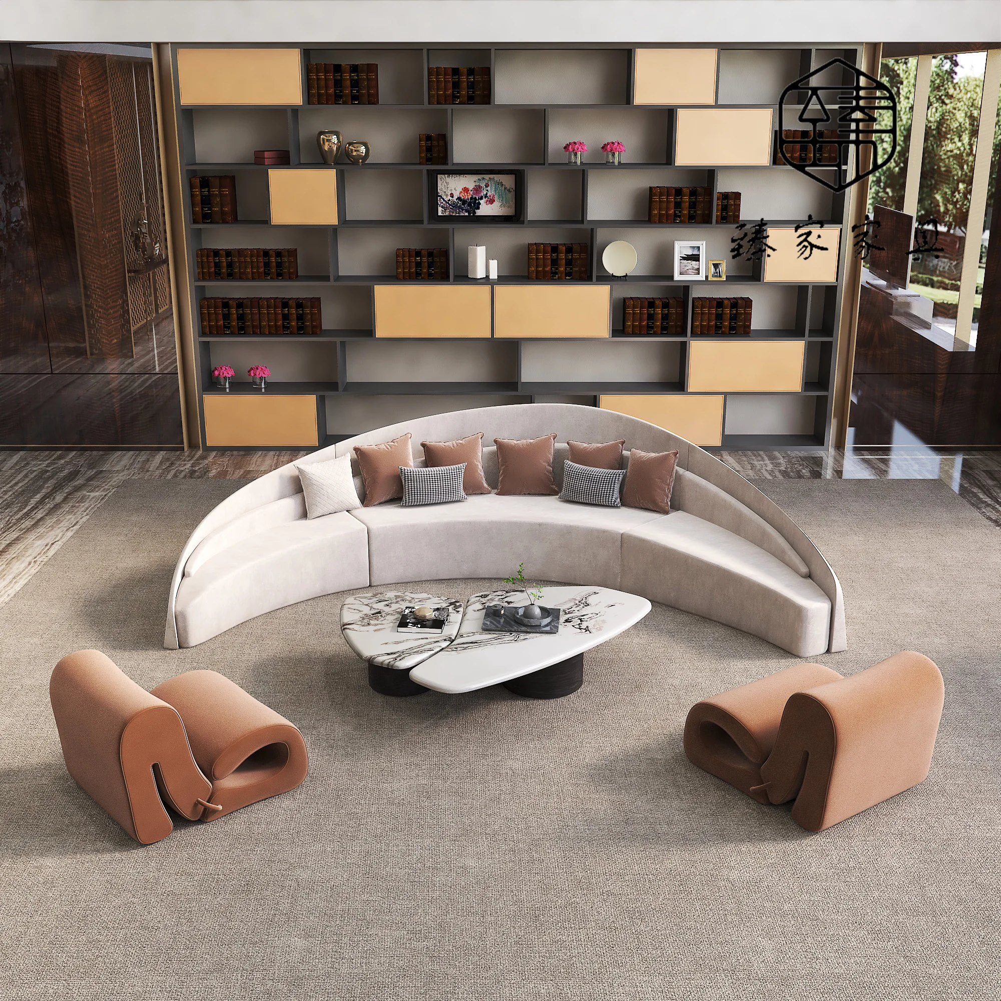 Wabi-sabi Style Hotel Homestay Lobby Reception Sofa Beauty Salon Club Rest Negotiation Curved Sofa Office Customized Furniture