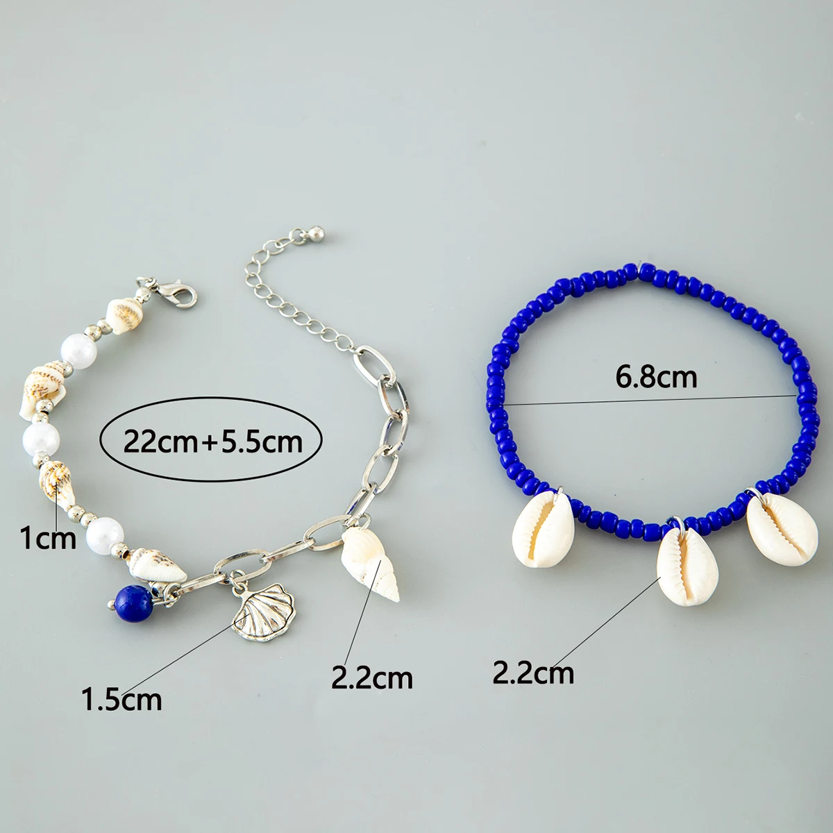 Tocona Bohemia Peart Stone Shell Anklet Sets for Women Sand Beach Conch Peadant Measle Anklets  Jewelry Party 2pcs/set 26783