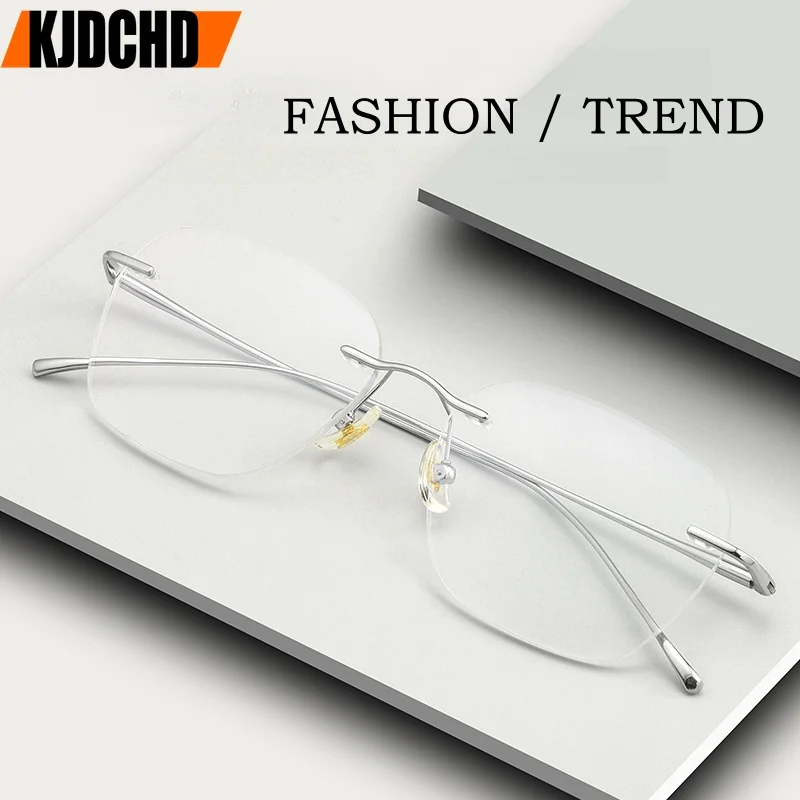 KJDCHD Fashion Ultra-light Decorative Eyewear Women Pure Titanium Retro Square Optical Prescription Rimless Glasses Men