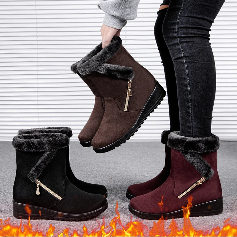 Women Winter Boots High-Top Zipper Platform Warm Plush Solid Color Snow Boot Fashion Shoes for Women Comfortable Zapatos Mujer