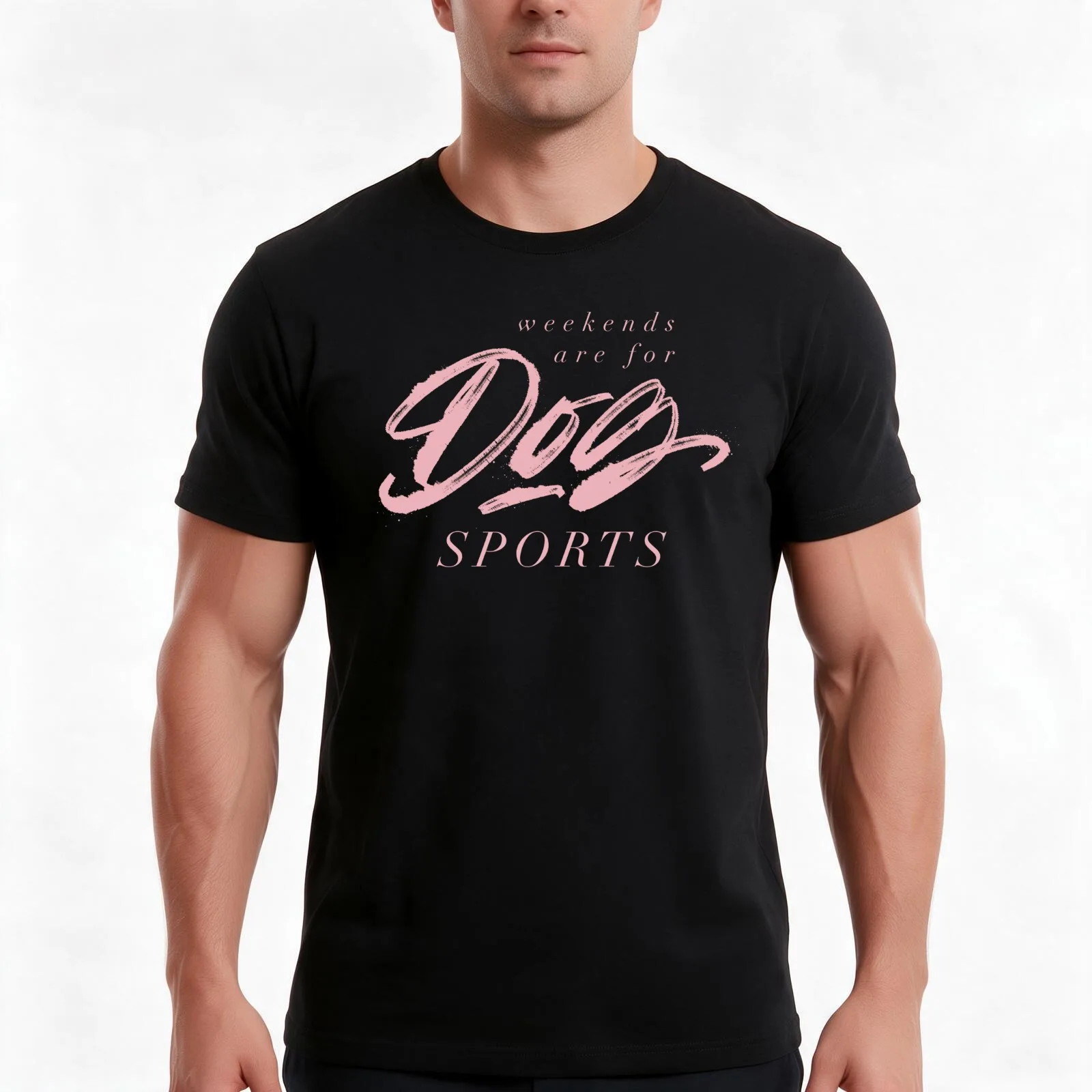 Weekends are for Dog Sports Hand Lettering in Powder Pink T-Shirt, Summer Casual Cotton Tee, Oversized Streetwear Tops