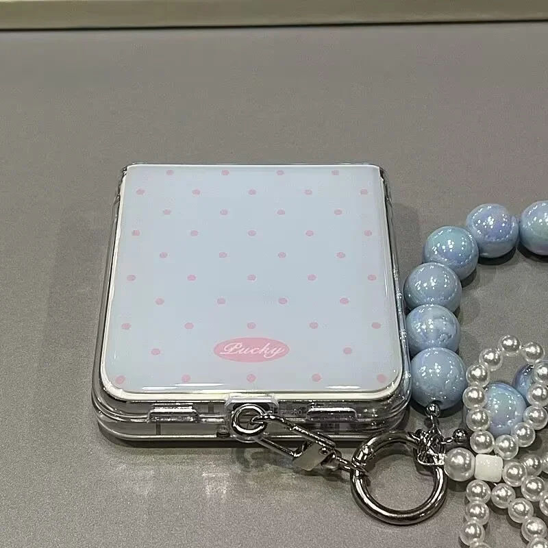 For Samsung Z Flip 6 5 4 Case Xiaomi Mix Flip / Huawei P50 Pocket Cover Kawaii Full Screen Wave Point Dot Pattern Cases & Chain