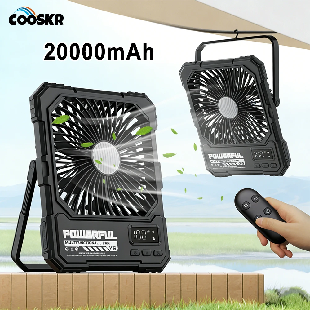 Outdoor Camping Fan with LED Lighting 20000mAh Power Bank Portable Ten Ceiling Fan USB Rechargeable Mini Desktop Air Cooling Fan