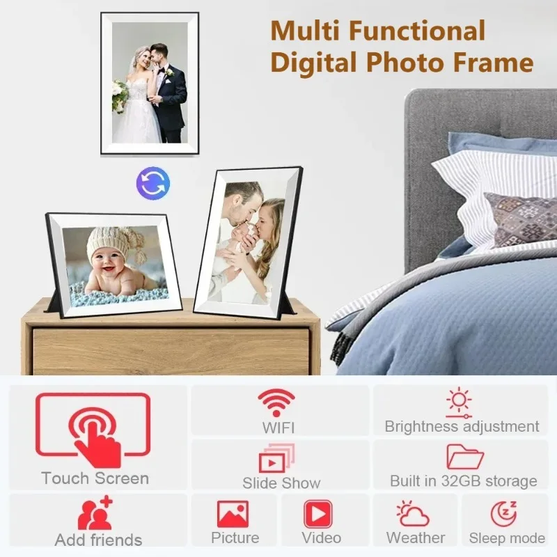 10.1/15.6 بوصة واي فاي إطار الصورة الرقمية 32 جيجابايت إطار الصورة الرقمية الذكية مع 1920*1080 IPS HD شاشة تعمل باللمس إطار رقمي هدية