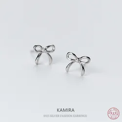 KAMIRA 925 Sterling Silver Korean Fashion Romantic Bow Stud Earrings for Women Wedding Banquet Anniversary Exquisite Jewelry Hot