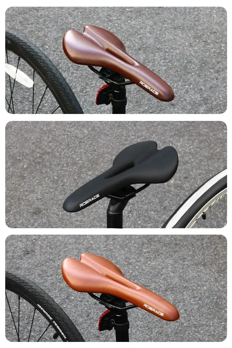 RIDERACE Bicycle Saddle Hollow Cycling Seat For Men Women Soft PU Leather Comfortable Shock Absorbing MTB Road Bike Cushion