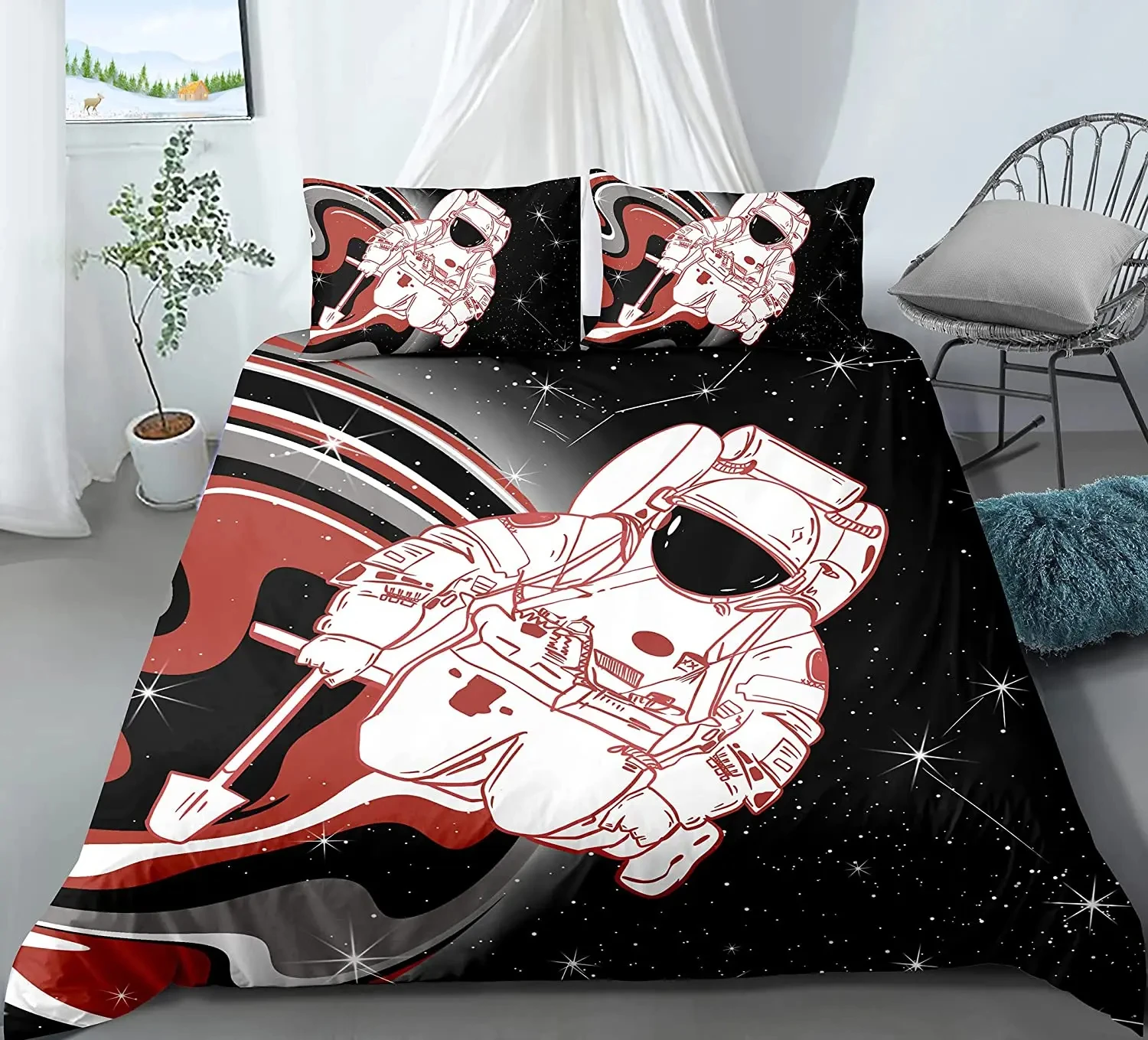 Astronaut Bedding Set Outer Space Twin Queen Duvet Cover Set, Galaxy Starry Sky Comforter Cover Space Astronaut Bedspread Cover