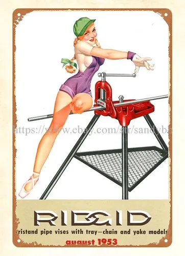 1953 tristand pipe vises RIDGID Tool Calendar girl metal tin sign home decor