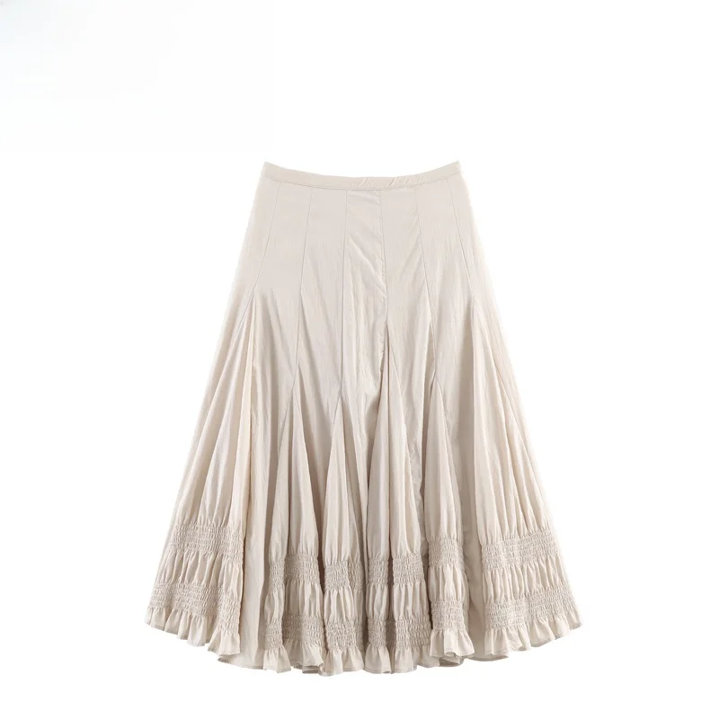 New Women's Faion RS Midi Skirt Wave Sle Wide Hemline Cross-Border Versatile High Waist Fairy Skirt Polyester Fiber