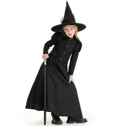 Halloween Wizard Cosplay Costume Kids Adult Halloween Women Deluxe Wicked Witch Costume Black Full Length Dress